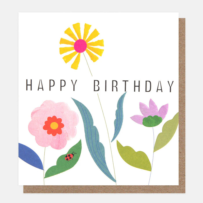 Caroline Gardner Flowers & Ladybird Happy Birthday Card