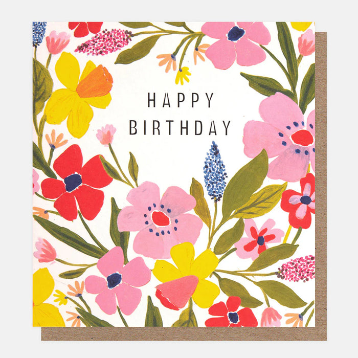 Caroline Gardner Pink & Yellow Flowers Birthday Card