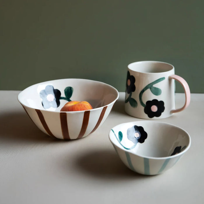 Caroline Gardner Charcoal & Pink Flowers Large Ceramic Mug