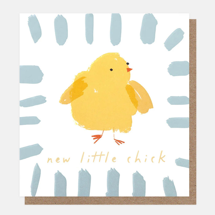 Caroline Gardner Yellow Chick In Blue Border New Baby Card