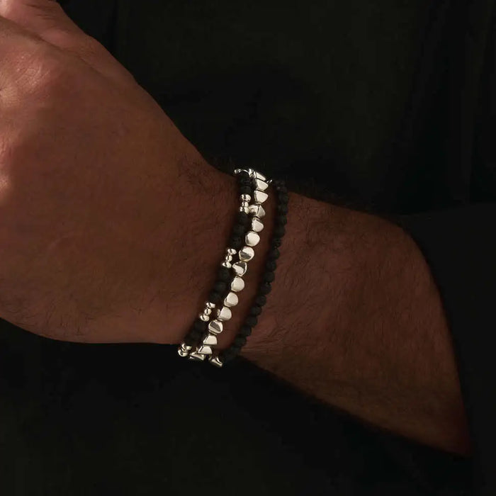 ChloBo Men's Black Lava Silver Bracelet