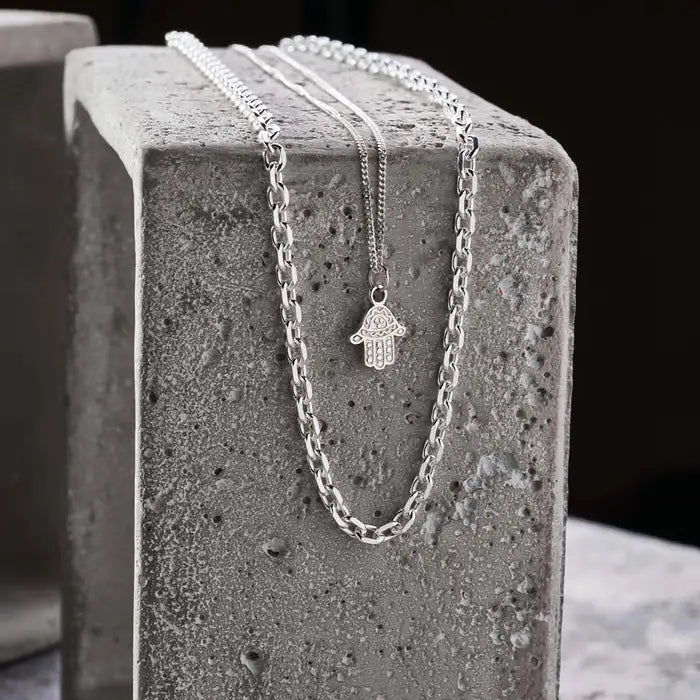 ChloBo Men's Curb Chain Hamsa Silver Necklace
