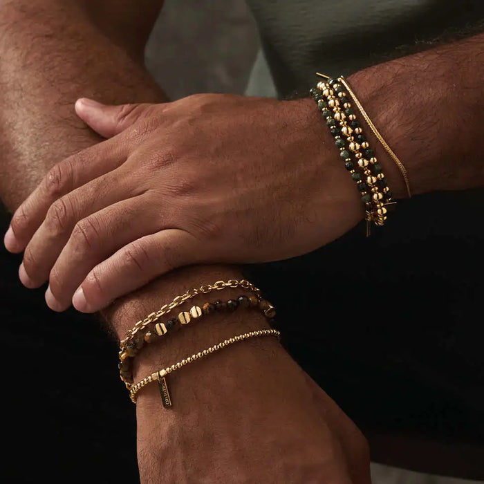 ChloBo Men's Kambaba Jasper Half And Half Gold Bracelet