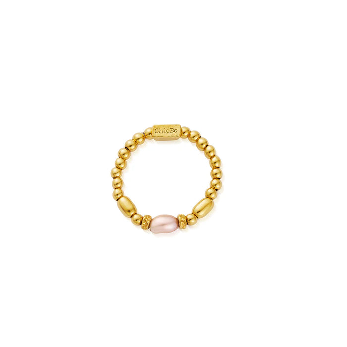 Chlobo Mini Sparkle Pink Pearl Gold Ring