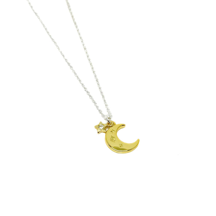 Clementine Harwin Moon & Star Necklace - Gold