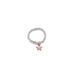 A silver beaded stretch ring featuring a dangling rose gold star charm with a clear rhinestone center, shown on a plain white background.