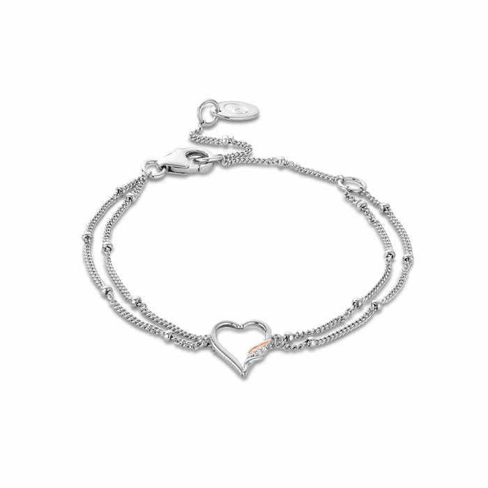 Clogau Past Present Future Silver Heart Double Chain Bracelet