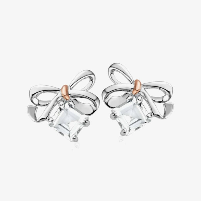 Clogau Christmas Bow Silver & Rose Gold Stud Earrings