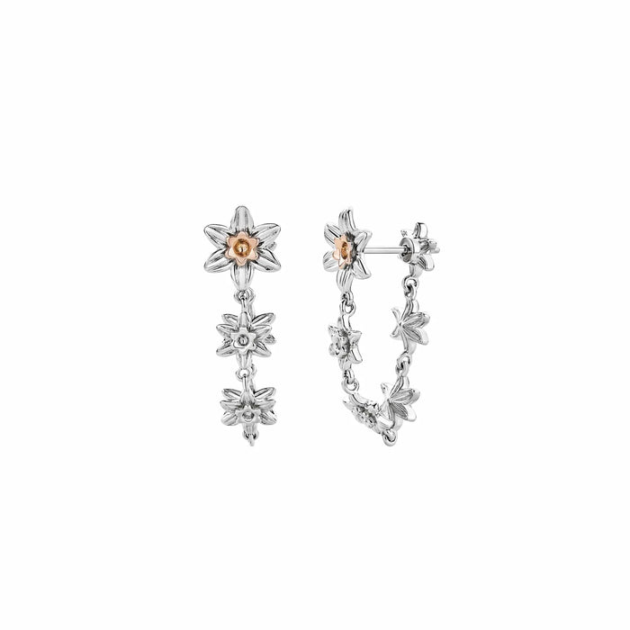 Clogau Nature's Wonder Sterling Silver Daffodil Drop-Hoop Earrings