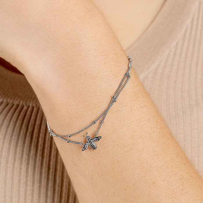 Clogau Nature's Wonder Sterling Silver Honey Bee Double-Chain Bracelet