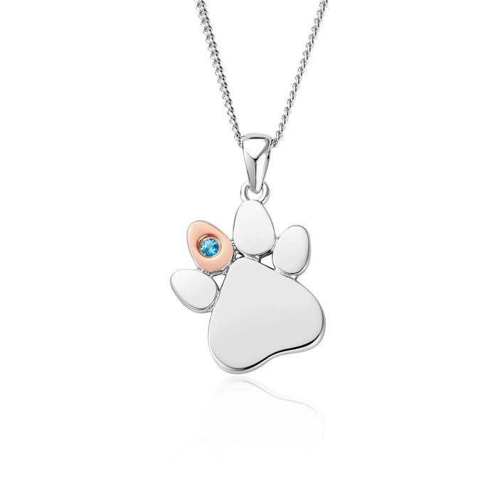 Clogau Paw Print Blue Topaz Pendant