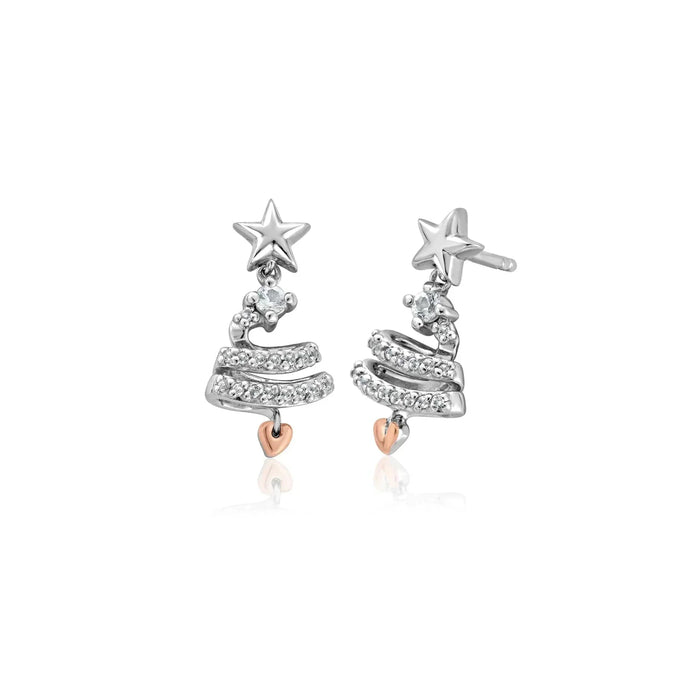 Clogau Christmas Tree Silver & Rose Gold Drop Earrings
