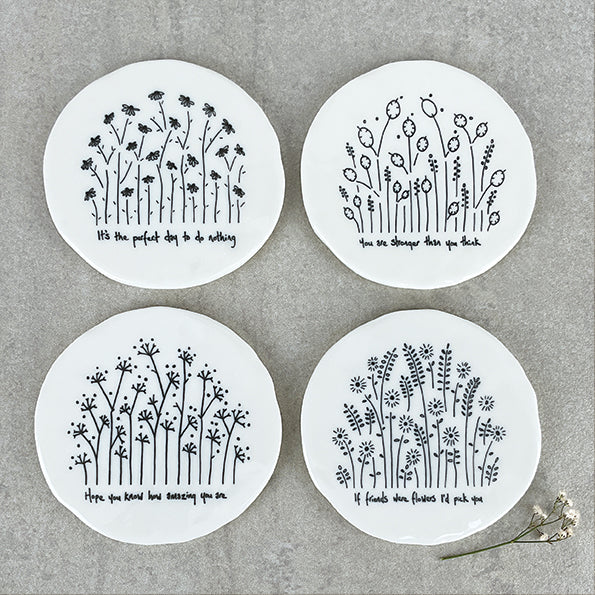 East of India Tall Flowers Porcelain Coaster - You Are Stronger