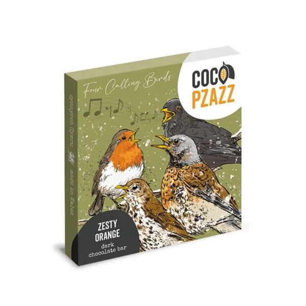 Coco Pzazz Zesty Orange 'Four Calling Birds'  Dark Chocolate Bar 80g