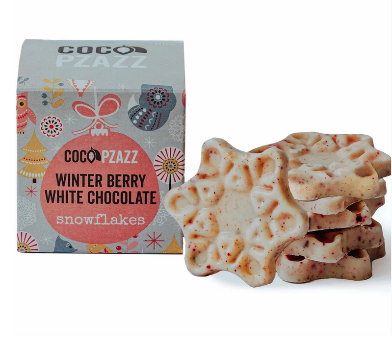 Coco Pzazz Winter Berry White Chocolate Snowflakes 80g
