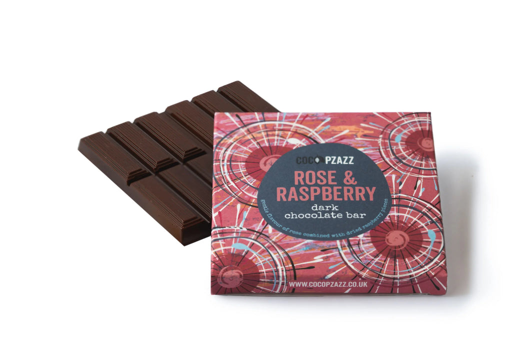 Coco Pzazz Rose & Raspberry Dark Chocolate Bar 80g