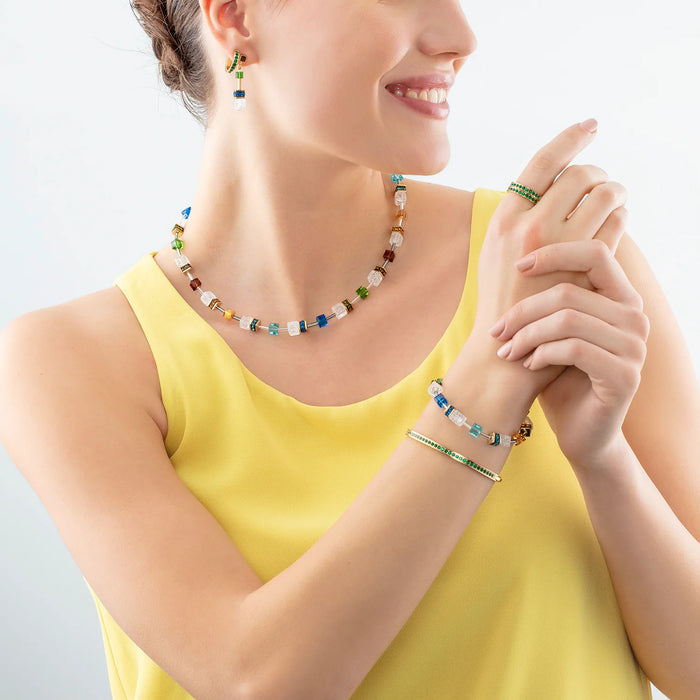 Coeur De Lion Stainless Steel & Crystals Gold Dark Green Bangle