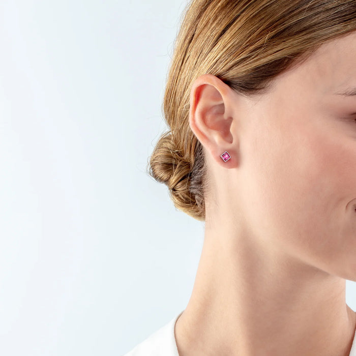 Coeur De Lion Brilliant Square Pink Earrings