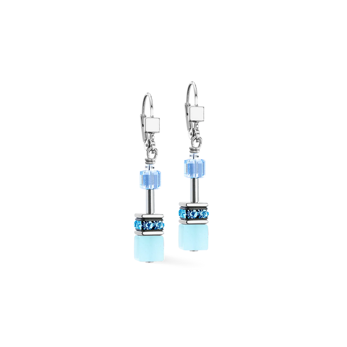 Coeur De Lion GeoCUBE® Iconic Aqua-Blue Silver Earrings