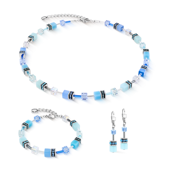 Coeur De Lion GeoCUBE® Iconic Aqua-Blue Silver Earrings