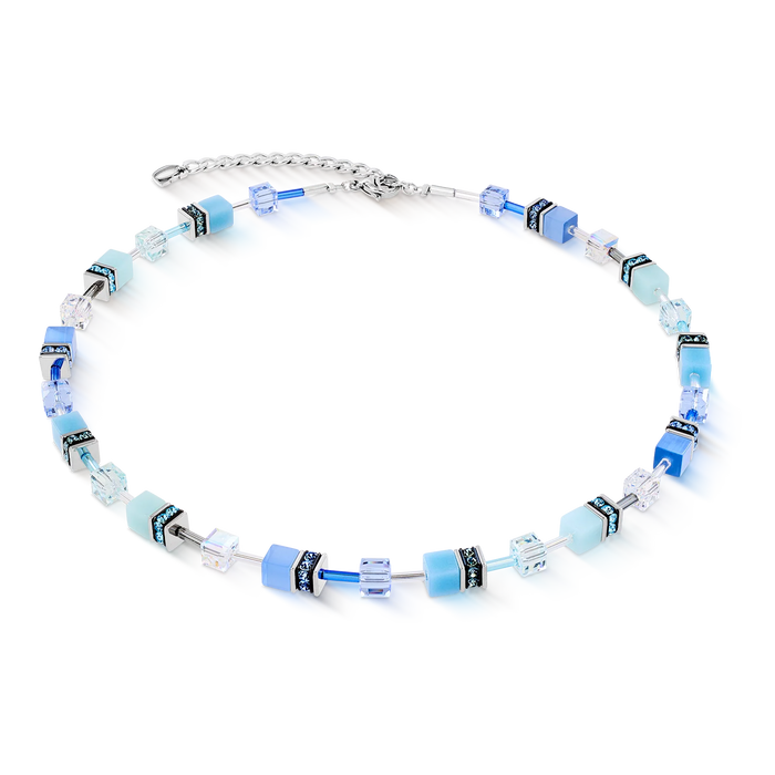 Coeur De Lion GeoCUBE® Iconic Aqua Blue Silver Necklace