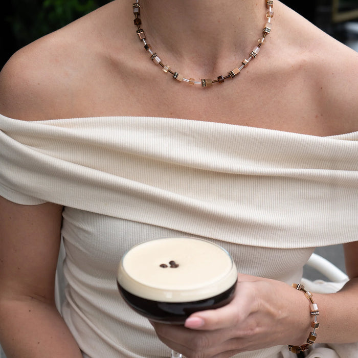 Coeur De Lion GeoCUBE® Iconic Mocha Mousse Rose Gold Necklace