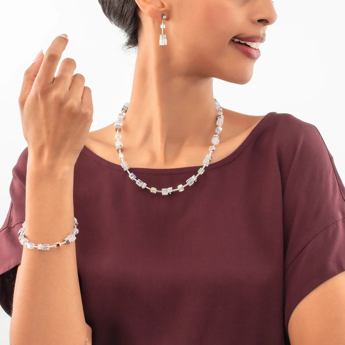 Coeur De Lion GeoCUBE® Iconic Nature Silver-White Necklace