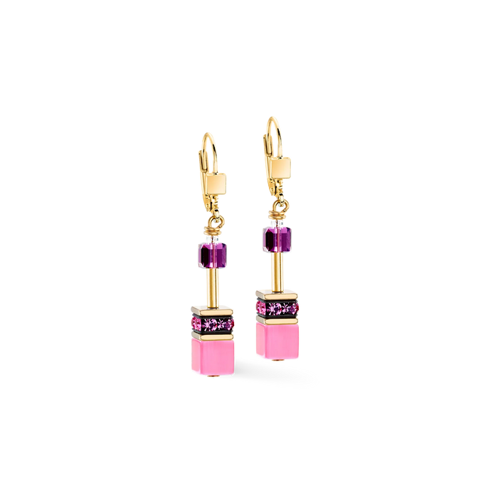 Coeur De Lion GeoCUBE® Iconic Pink-Lilac Gold Earrings