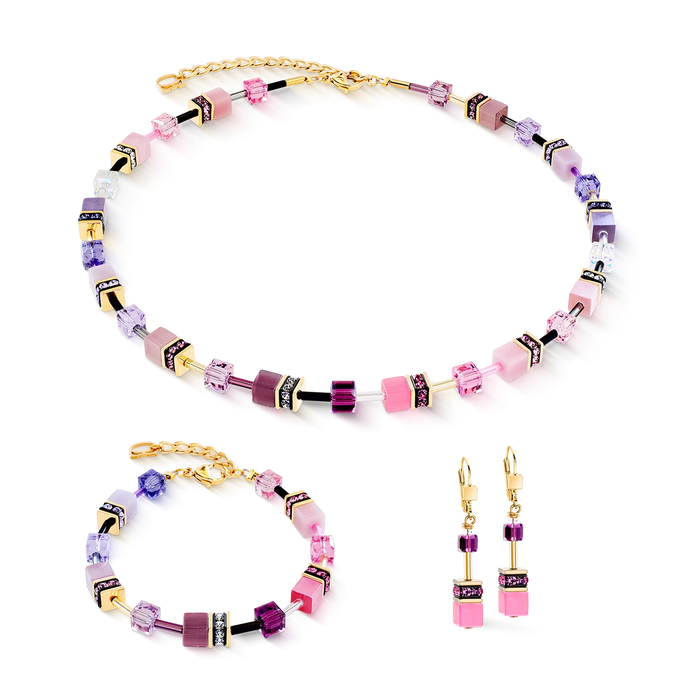 Coeur De Lion GeoCUBE® Iconic Pink Lilac Gold Necklace