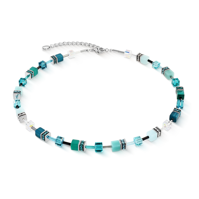 Coeur De Lion GeoCUBE® Iconic Teal Silver Necklace