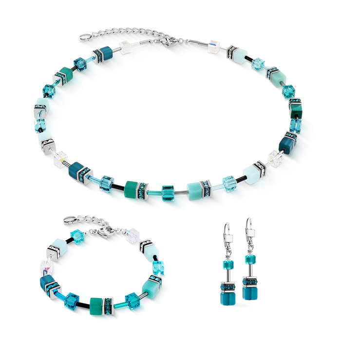 Coeur De Lion GeoCUBE® Iconic Teal Silver Necklace