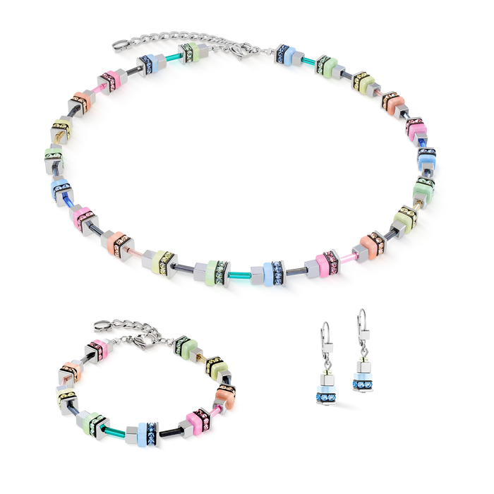 Coeur De Lion Multicolour Fresh Sorbet Cube Silver Necklace