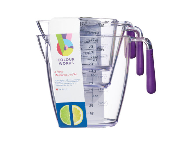 KitchenCraft Colourworks 3 Piece Purple Acrylic Measuring Jug Set