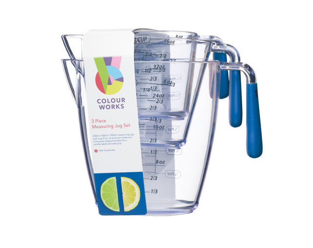 Colourworks 3 Piece Blue Acrylic Measuring Jug Set