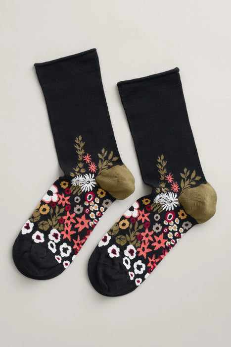 Seasalt Women's Arty Socks - Companion Border Onyx