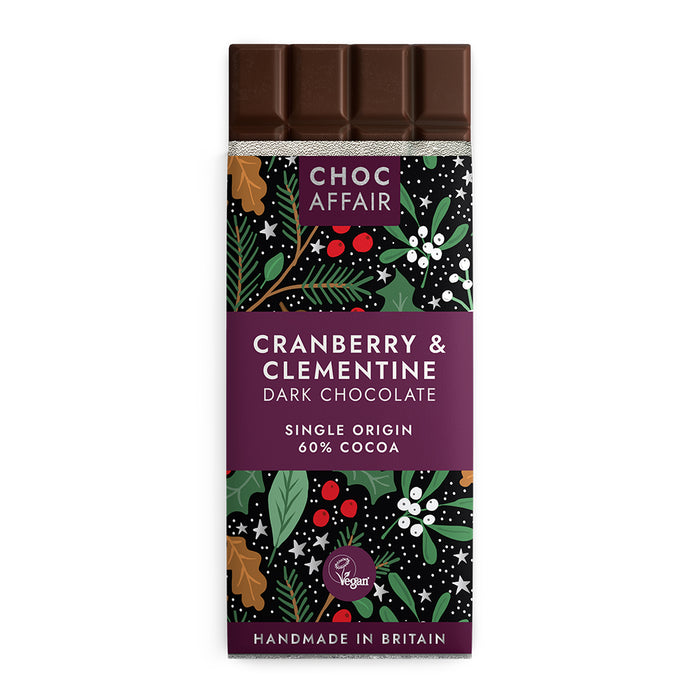 Choc Affair Cranberry and Clementine Dark Chocolate Bar