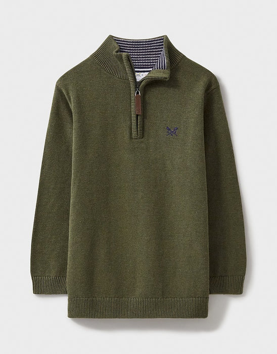 Crew Clothing Boys Heritage Organic Cotton Half Zip Knit In Khaki Marl