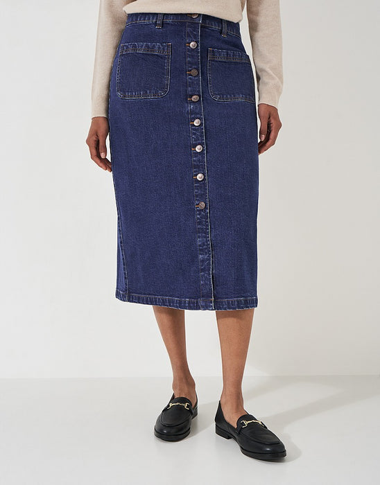 Crew Clothing Women's Button Front Denim Midi Skirt In Mid Wash