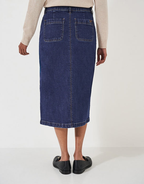 Crew Clothing Women's Button Front Denim Midi Skirt In Mid Wash