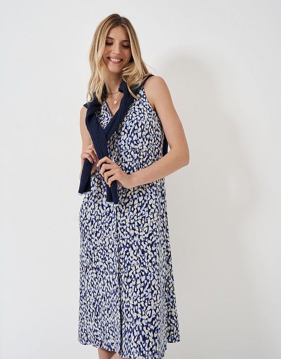 Crew Clothing Women's Alissa Sleeveless Button Through Jersey Dress In Navy White Print