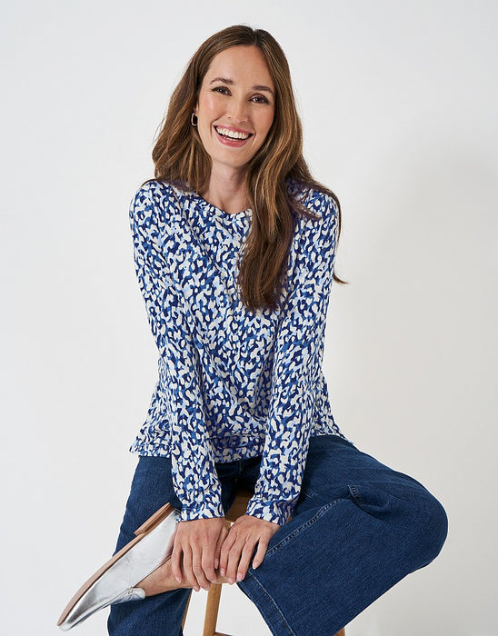 Crew Clothing Women's Cassandra Print Top With Button In Allena Navy Print