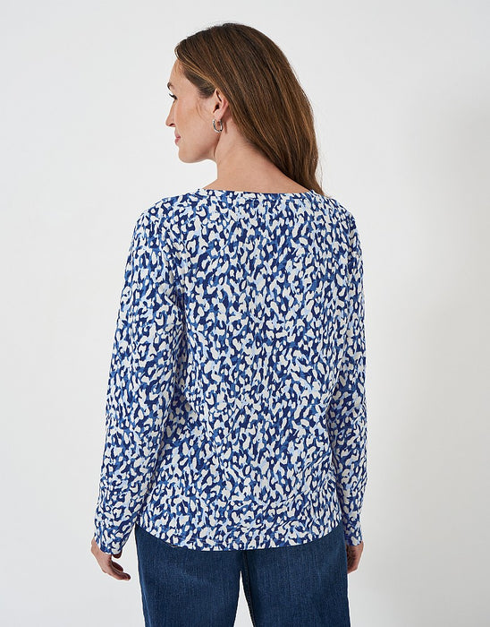 Crew Clothing Women's Cassandra Print Top With Button In Allena Navy Print