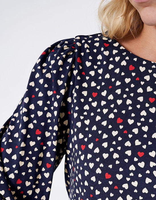 Crew Clothing Women's Blouson Heart Print Jersey Top - Navy Red Heart