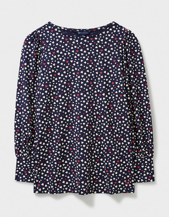 Crew Clothing Women's Blouson Heart Print Jersey Top - Navy Red Heart