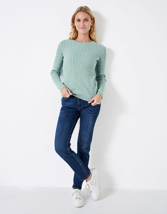 Crew Clothing Women's Heritage Cable Knit Cotton Cashmere Crew Neck Jumper - Sea Pine Marl