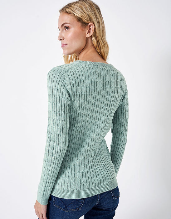 Crew Clothing Women's Heritage Cable Knit Cotton Cashmere Crew Neck Jumper - Sea Pine Marl