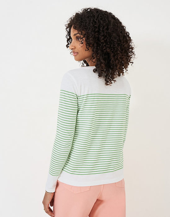 Crew Clothing Women's Cassandra Heart Stripe Button Top White Green Stripe