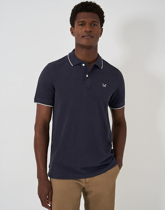 Crew Clothing Men's Classic Piqué Cotton Tipped Polo Shirt In Dark Navy White