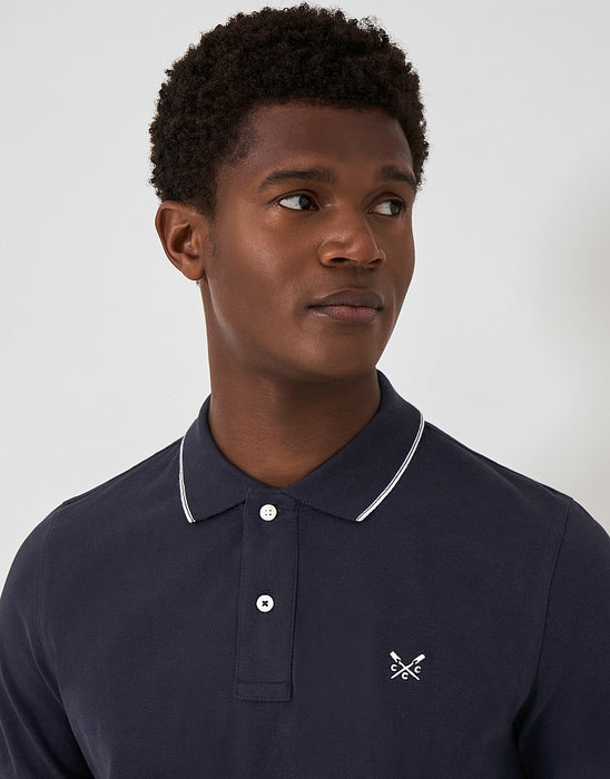 Crew Clothing Men's Classic Piqué Cotton Tipped Polo Shirt In Dark Navy White