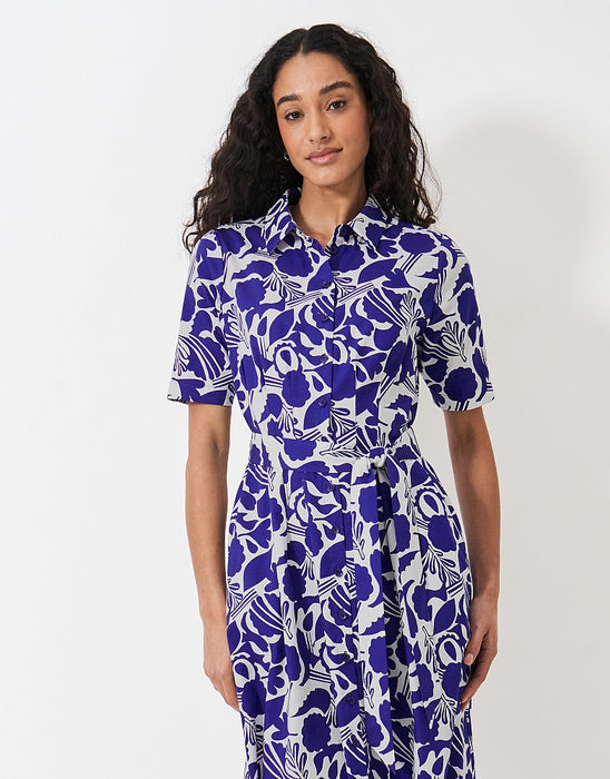 Crew Clothing Women's Lyocell Short Sleeve Darted Shirt Dress in Blue And White